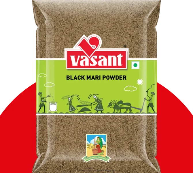 Black mari powder (black pepper powder) pack available at PRATIMESH FOODS for Indian cooking