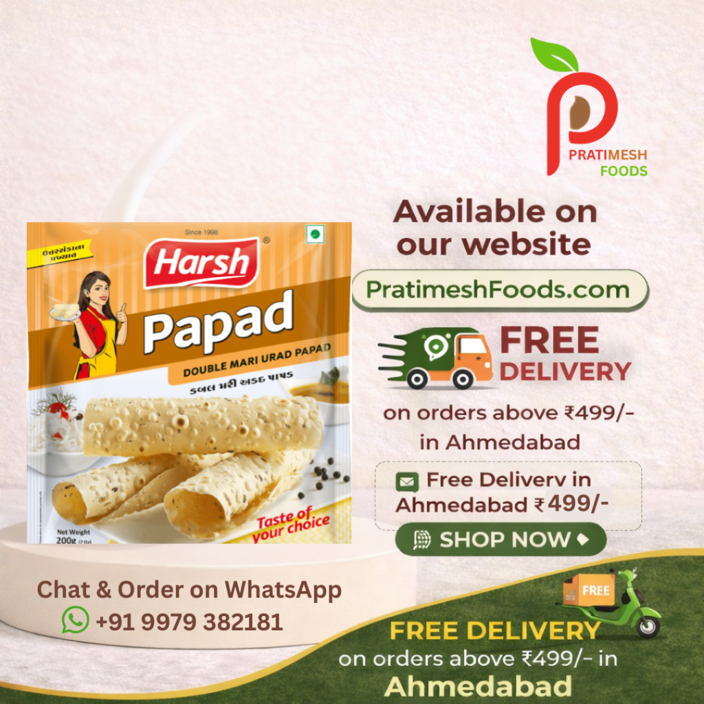 Harsh Double Mari Urad Papad spicy traditional Indian food product sold by Pratimesh Foods